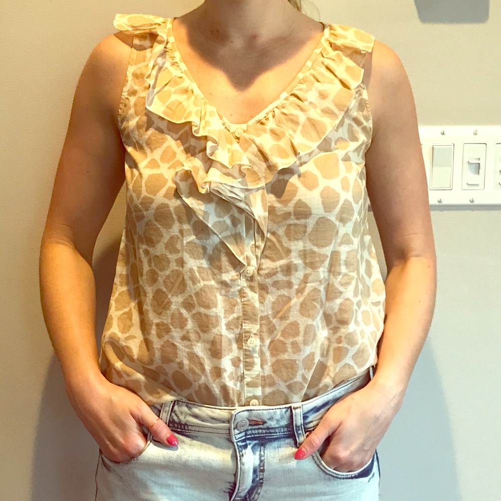 Ann Taylor loft beige and white sleeveless blouse
